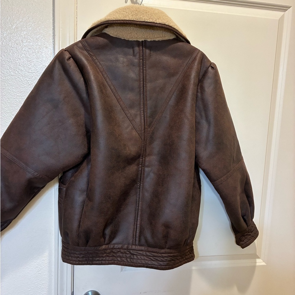 Mango Women’s Faux Suede and Shearling Aviator Jacket Brown Bomber Size S - Picture 4 of 8